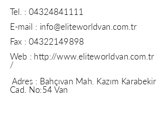 Elite World Van Hotel iletiim bilgileri